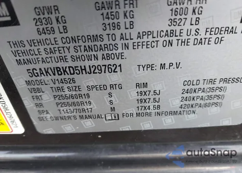 2017 Buick Enclave Leather z USA, uszkodzony, nr VIN 5GAKVBKD5HJ297621